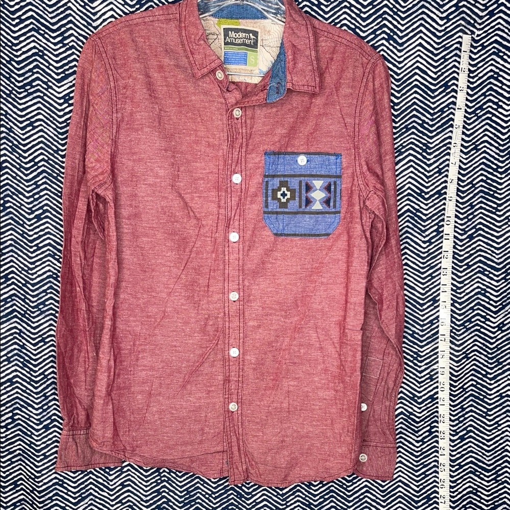 Modern Amusement Burgundy and Denim Men's Shirt